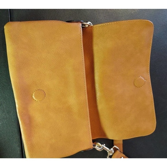 Simply Noelle Gray & Brown Small Crossbody Purse Magnetic Flap Adjustable Gold - Picture 5 of 7